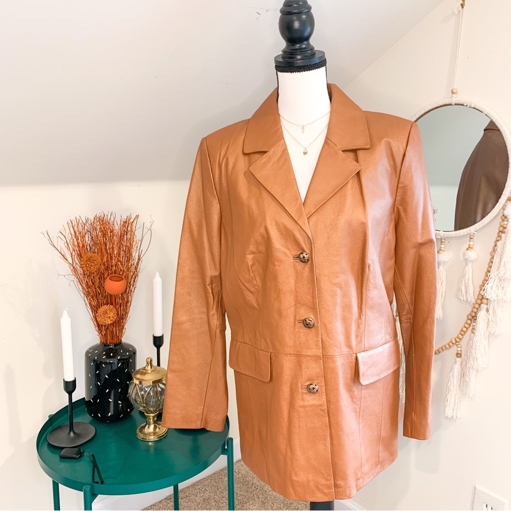 Vintage Terry Lewis Metallic Sheen Bronze Brown Boxy Leather Retro Coat Jacket